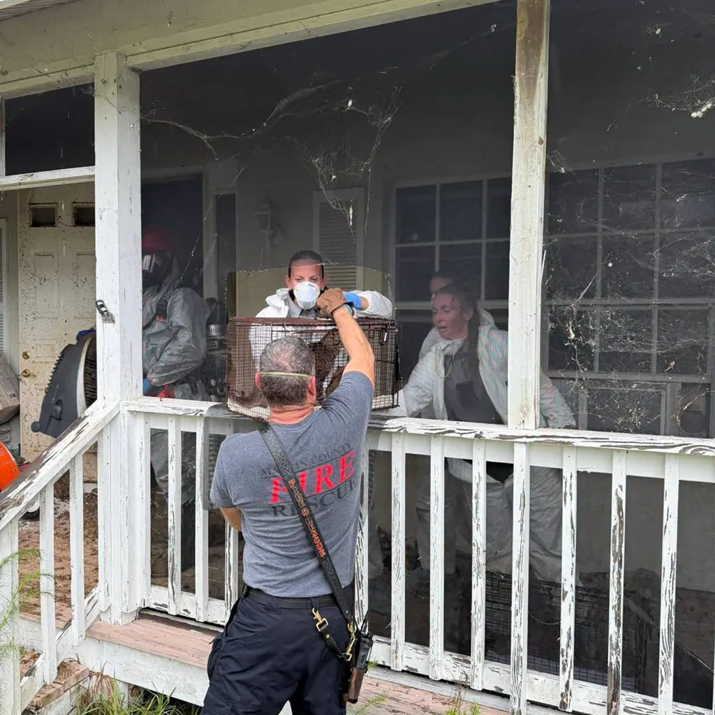 Officials outside of the home during the rescue.