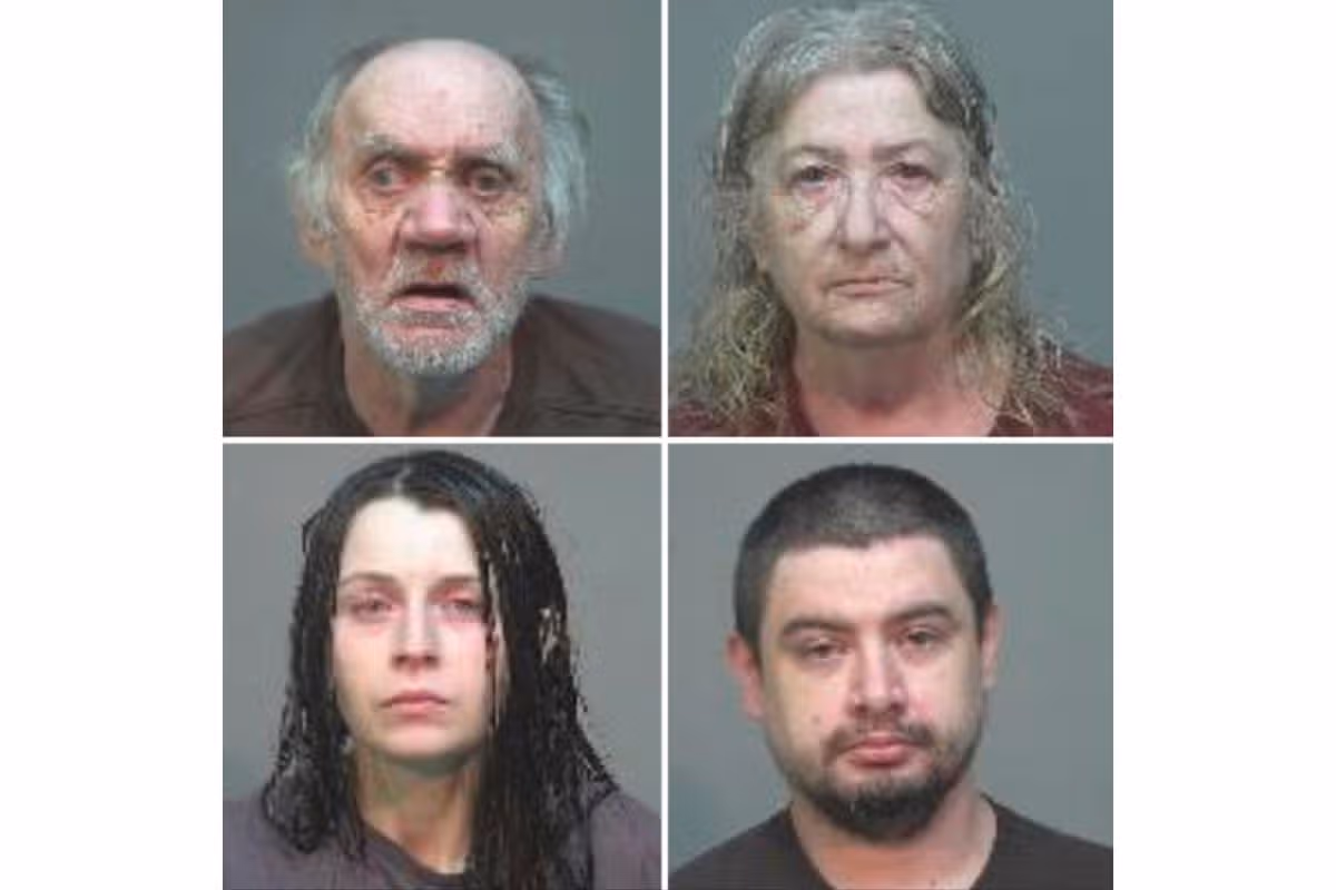 This combination of undated booking photos provided by Southeastern Ohio Regional Jail on Wednesday, July 1, 2026, shows, clockwise starting at top left, Gary Siders Sr., Christine Siders, Elizabeth Siders and Gary Siders Jr. (Southeastern Ohio Regional Jail via AP)