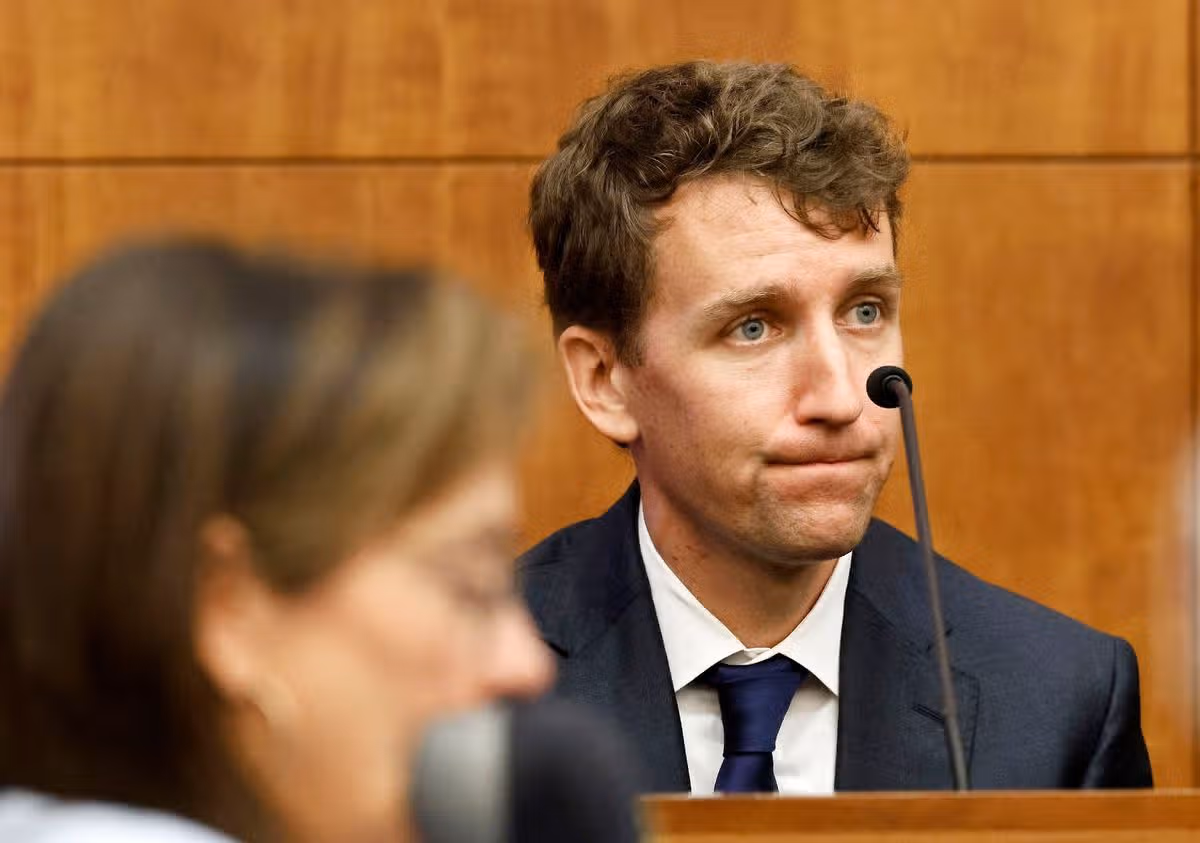 Patrick Clancy, the father of Cora, Dawson and Callan Clancy testifies for the prosecution against his ex wife Lindsay Clancy at Plymouth Superior Court in Plymouth, Mass., Monday, July 27, 2026