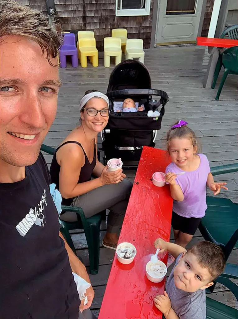 Patrick and Lindsay Clancy with baby son Callan, daughter Cora and son Dawson