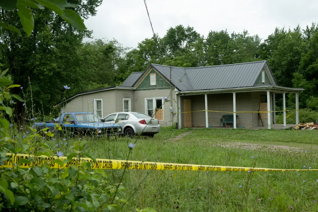The Sider’s home at 82 Ohmer St. in Hamden, Ohio, with yellow sheriff's tape across the yard.