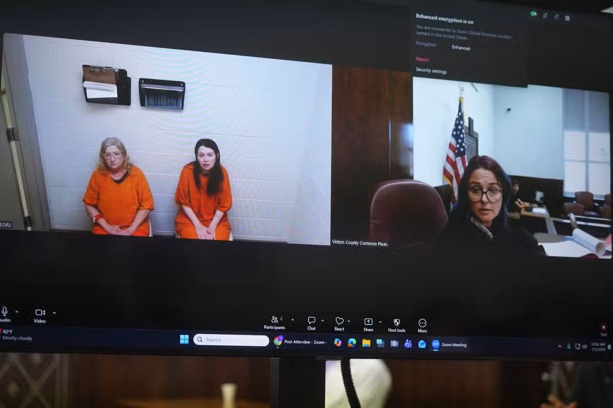 Christina Siders and Elizabeth Siders appear via Zoom in the Vinton County Court of Common Pleas in McArthur July 1, 2026 in Judge Laina Fetheroff Rogers' courtroom. Four adults face a total of 16 charges of child endangerment after children were found in “deplorable†conditions June 30, 2026.