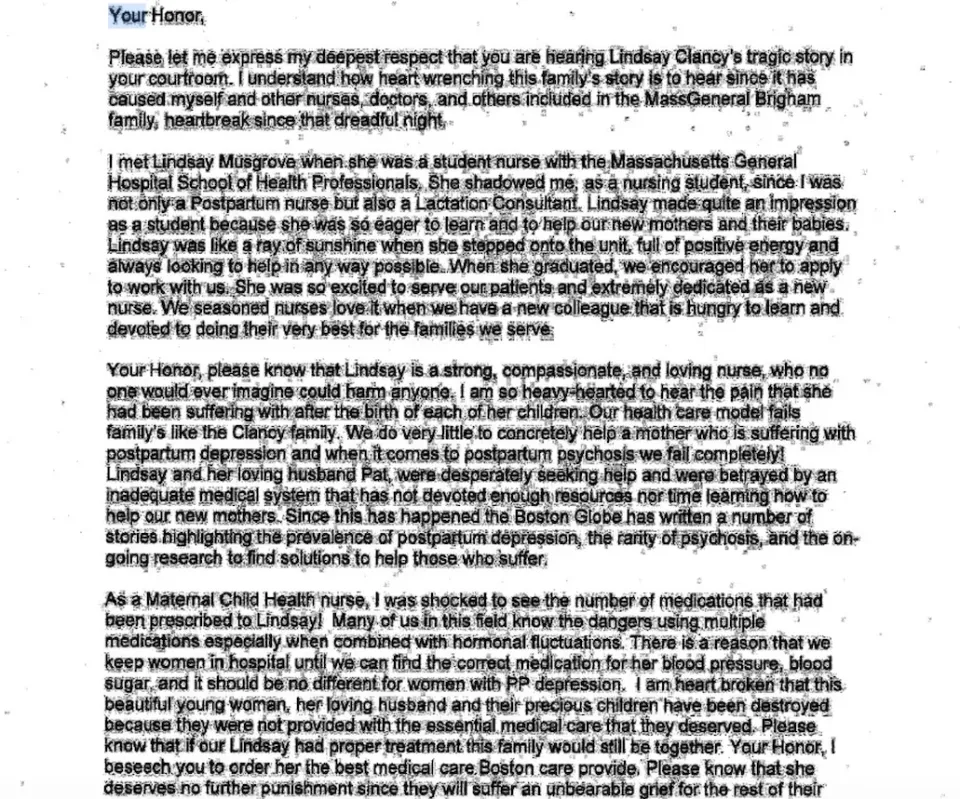 A letter of support for Lindsay Clancy written by a healthcare professional.